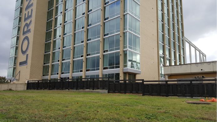 Metal fence at a commercial building